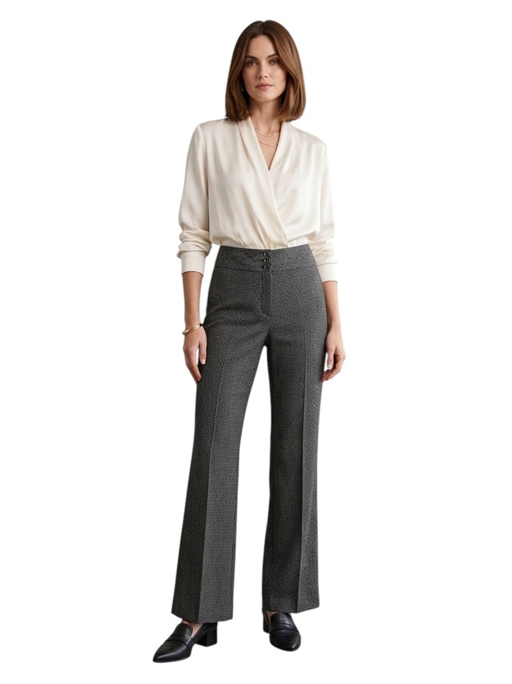 White House Black Market Flare Leg Dress Pants Gray Houndstooth Size 8R